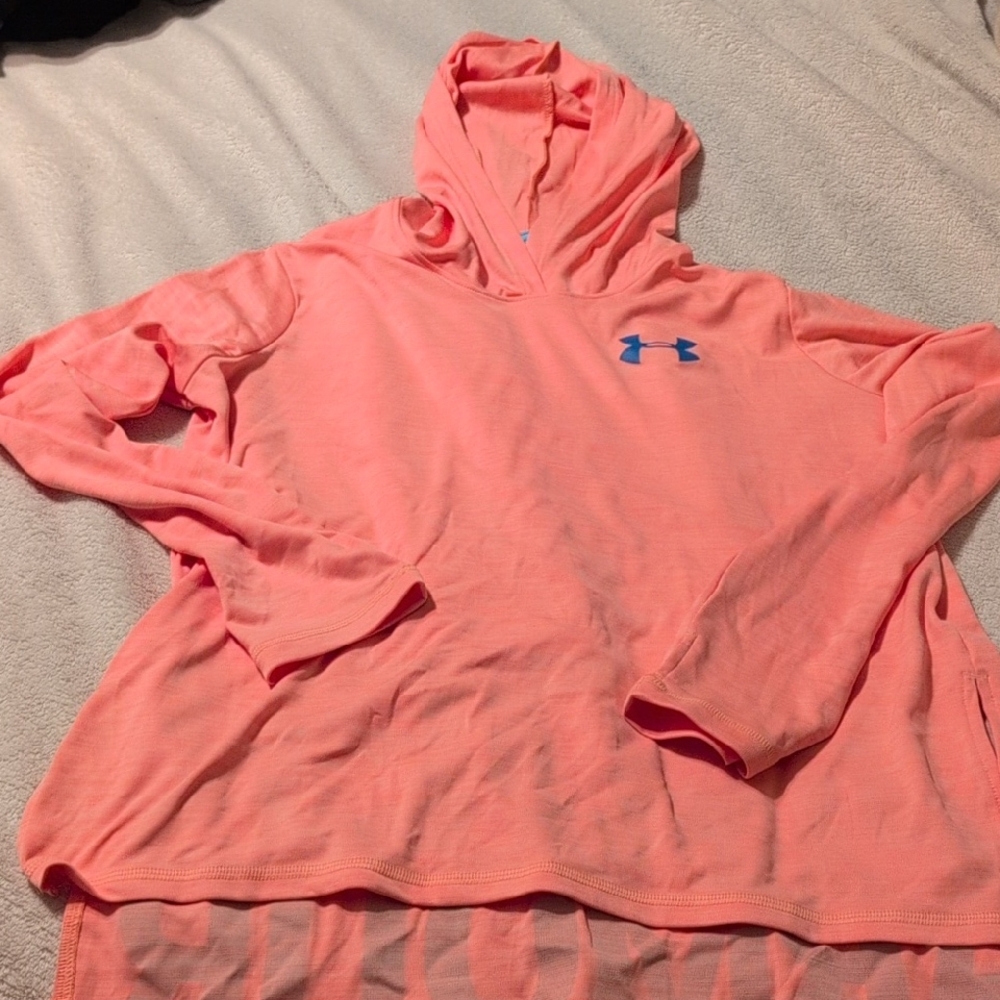Under Armour Peach Hoodie with Blue Logo